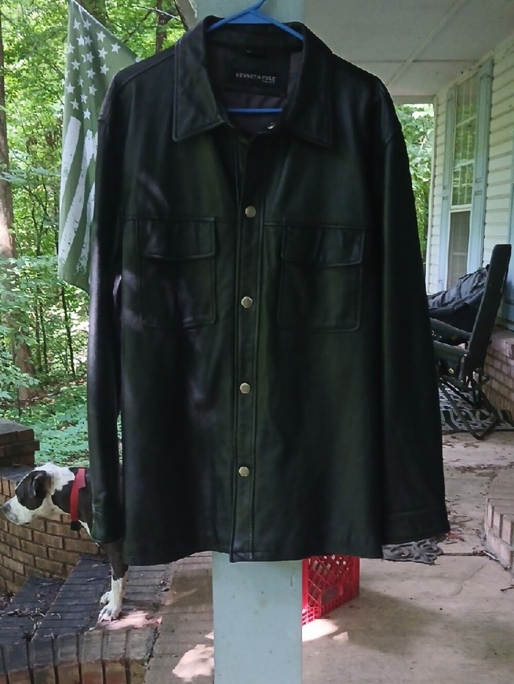 Kenneth Cole Black Leather Shirt Jacket with Dual Chest Pockets,szL - Picture 8 of 8